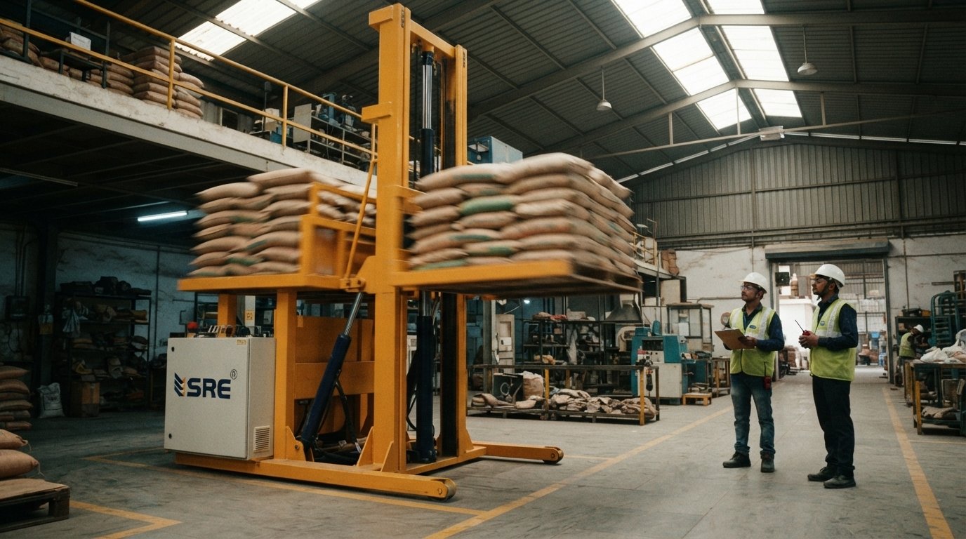 dual mast goods lift in factory