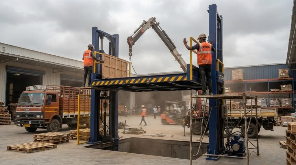 dual mast goods lift installation