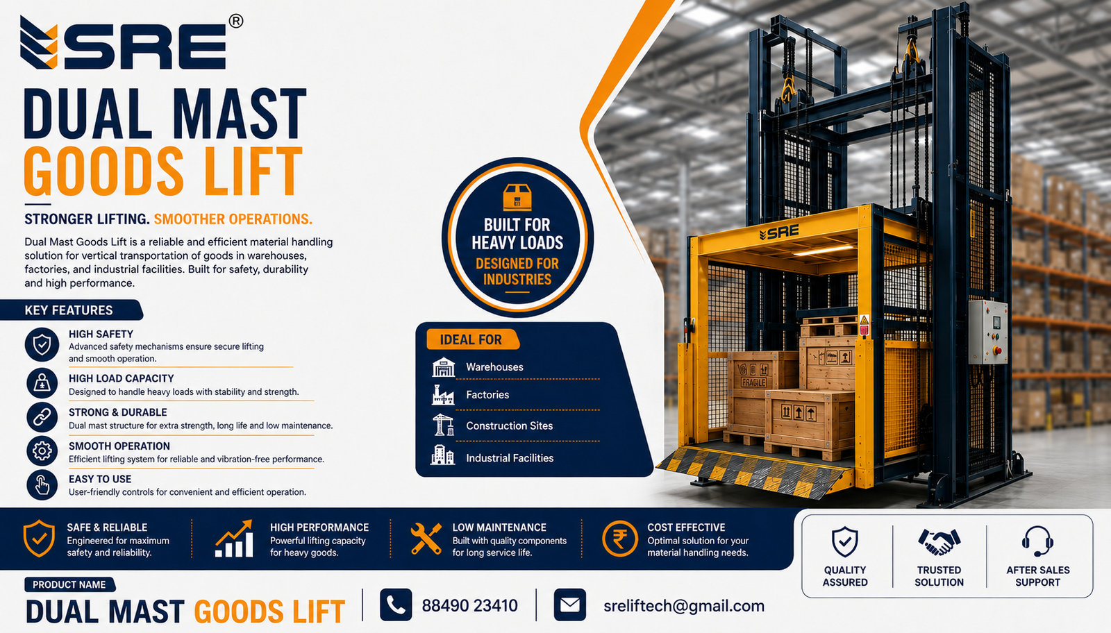 Dual mast goods lift for Warehouse