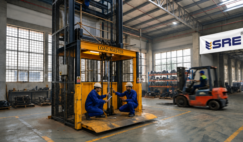 dual mast goods lift installation in ahmedabad factory